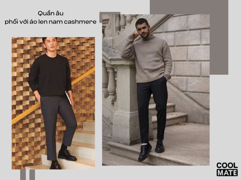 Quần âu phối với áo len nam cashmere