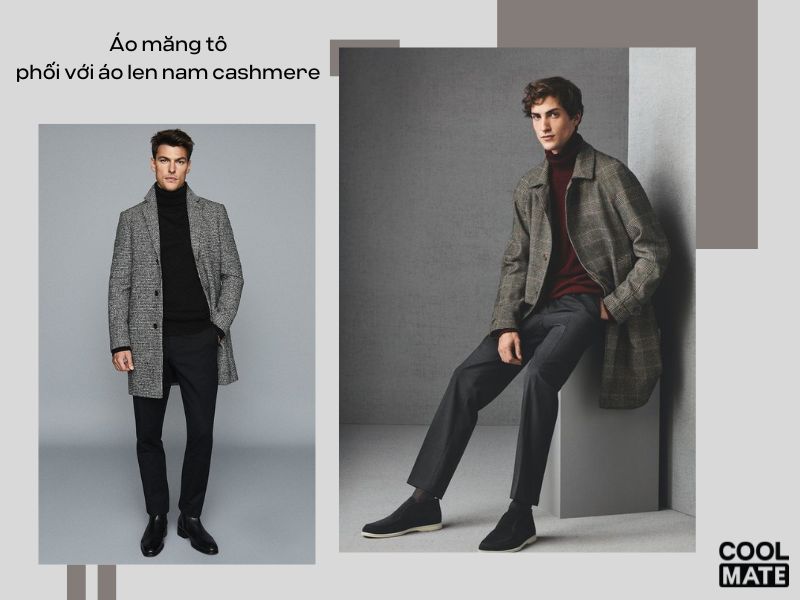 Áo măng tô phối với áo len nam cashmere 