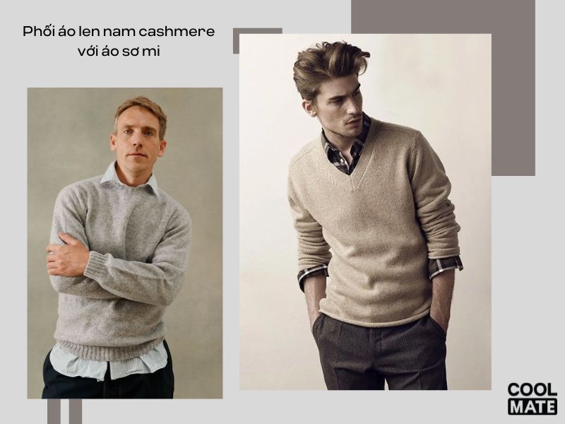 Phối áo len nam cashmere với áo sơ mi 