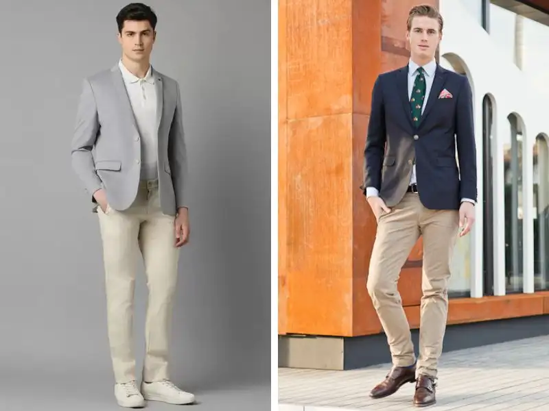 Phối đồ lịch lãm với áo blazer, áo sơ mi và quần kaki