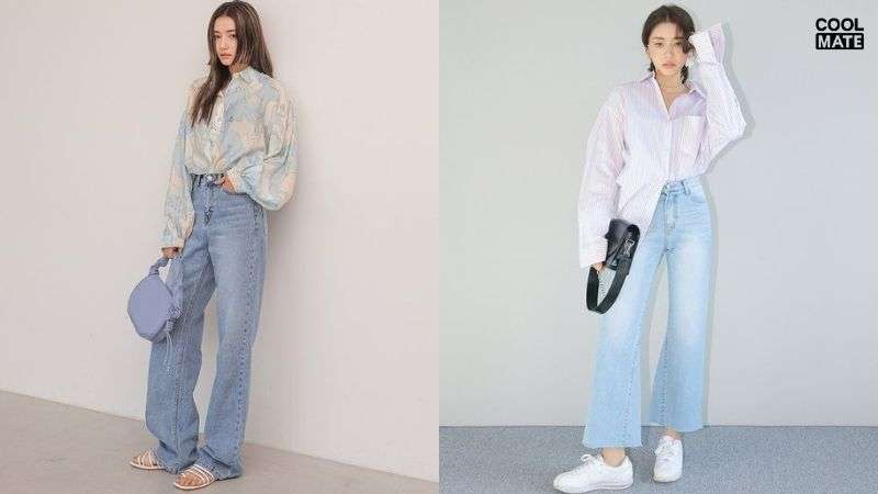 Phối đồ đi chơi mùa hè Áo sơ mi oversize và quần jeans