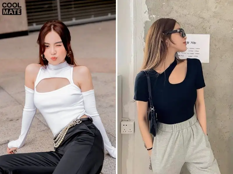 phối đồ nữ cá tính với áo cut-out