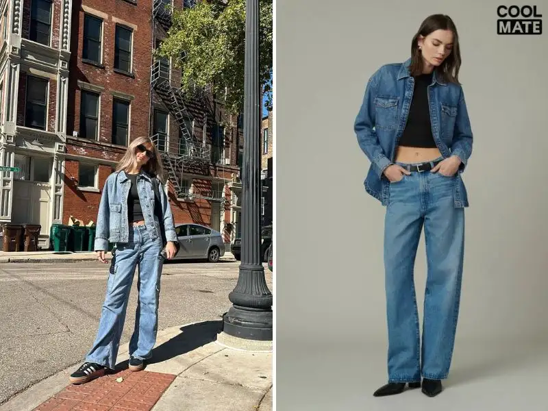 phối đồ nữ cá tính với áo khoác denim