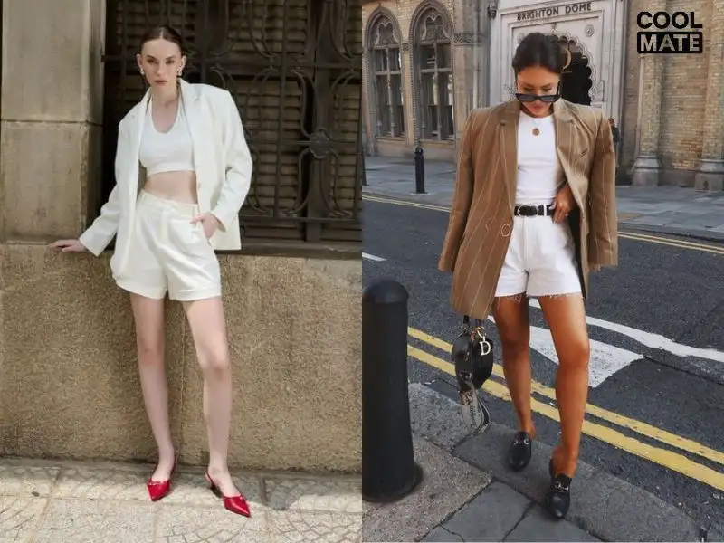 Phối quần short áo khoác blazer