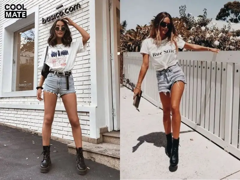 Phối quần jeans và áo thun họa tiết