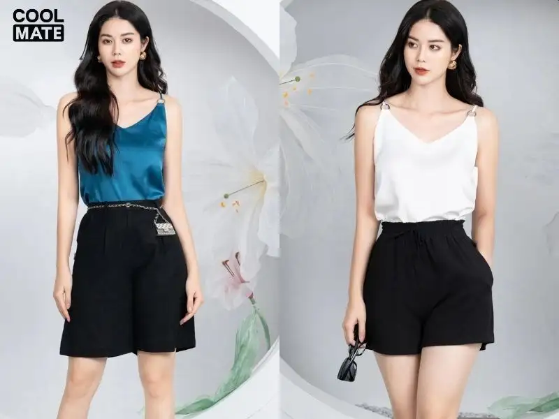 Phối áo lụa 2 dây cùng quần short nữ