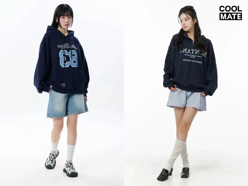 Phối quần short và áo hoodie