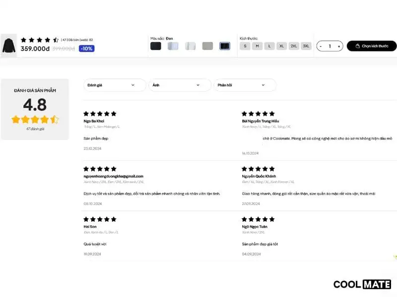 Đánh giá tích cực từ người mua hàng về áo sơ mi Coolmate