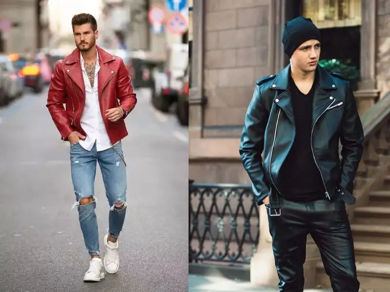 Chàng có thể thoải mái kết hợp các màu sắc trong outfit với áo khoác da