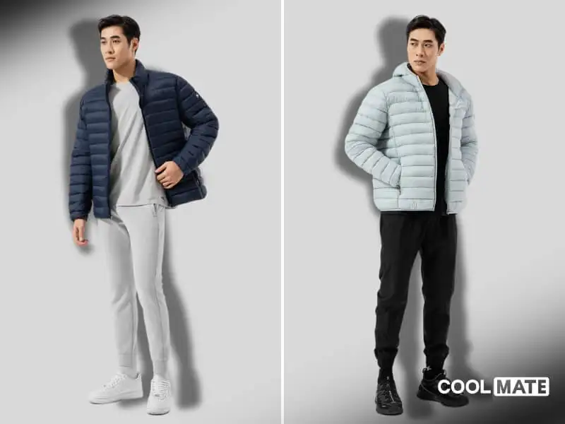 Áo phao Coolmate phối cùng áo thun và quần Jogger