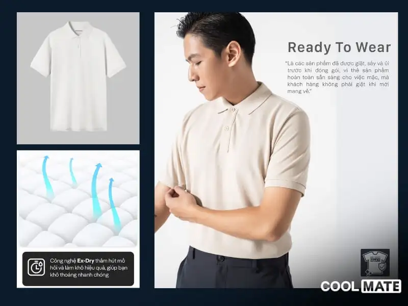 Công nghệ Ex-Dry thấm hút mồ hôi trên áo Polo Cotton Coolmate