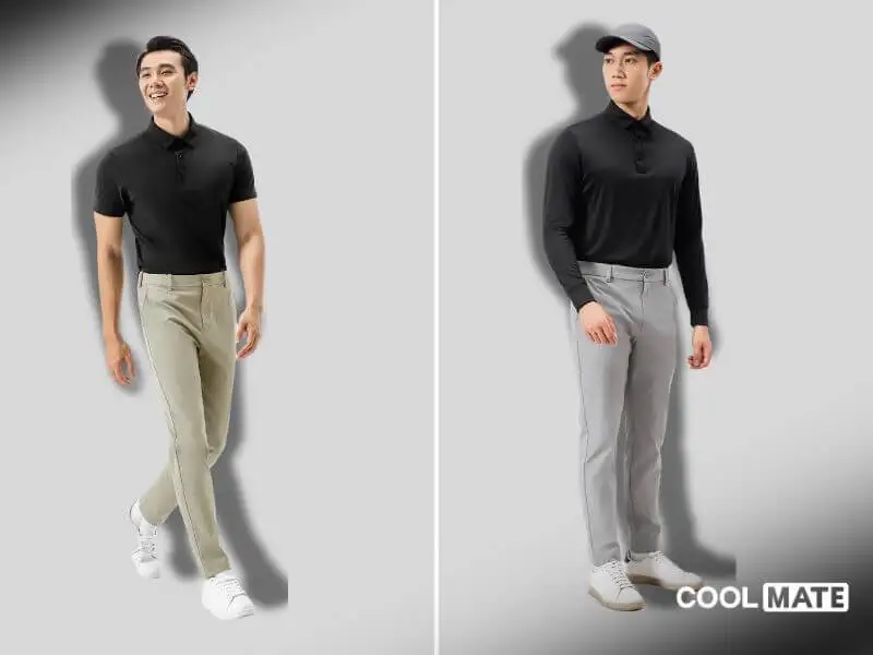 Áo polo đen Coolmate phối cùng quần kaki