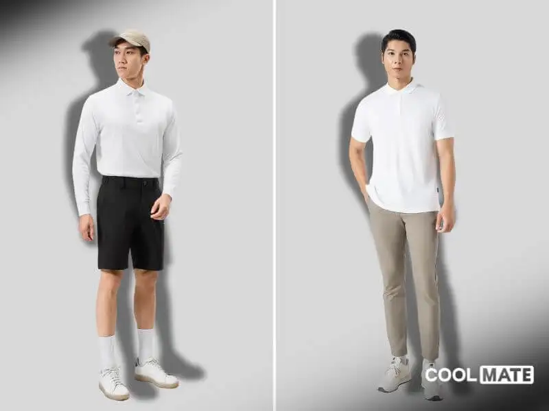 Áo polo trắng Coolmate phối cùng quần kaki