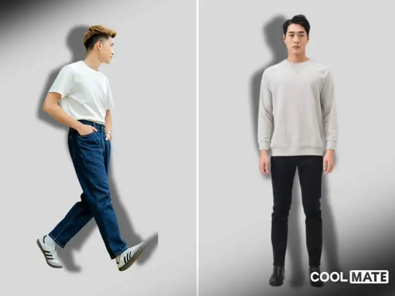 Áo thun xám Coolmate phối với quần jeans