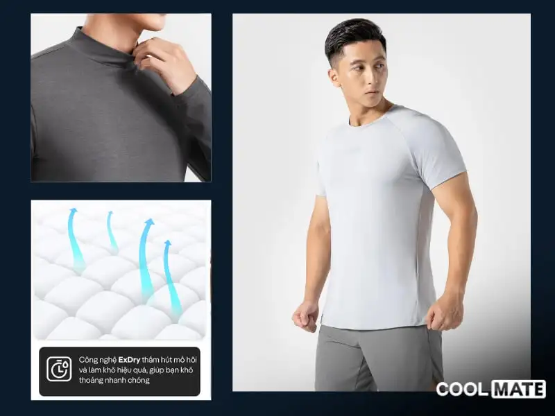 Công nghệ ExDry thấm hút mồ hôi trên áo thun xám Coolmate