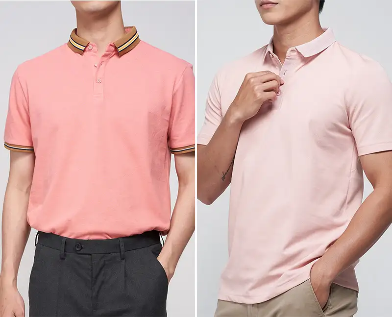 Áo polo hồng nam phối sọc 4Men