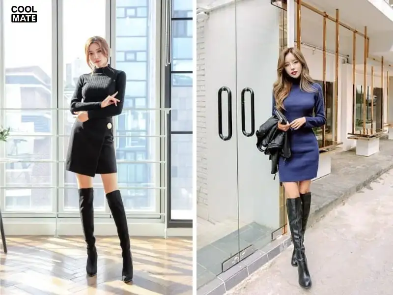  Kết hợp váy len cùng boots cao cổ là set đồ gợi cảm