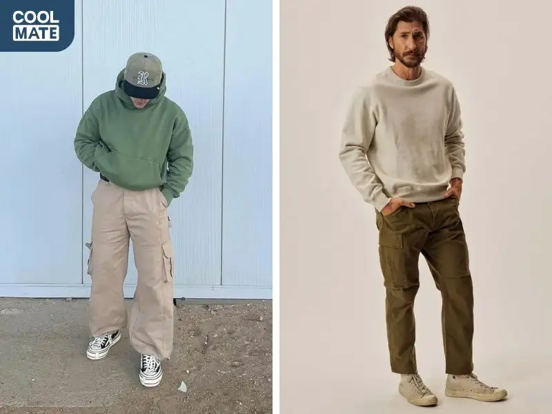 Áo sweatshirt phối với quần cargo 