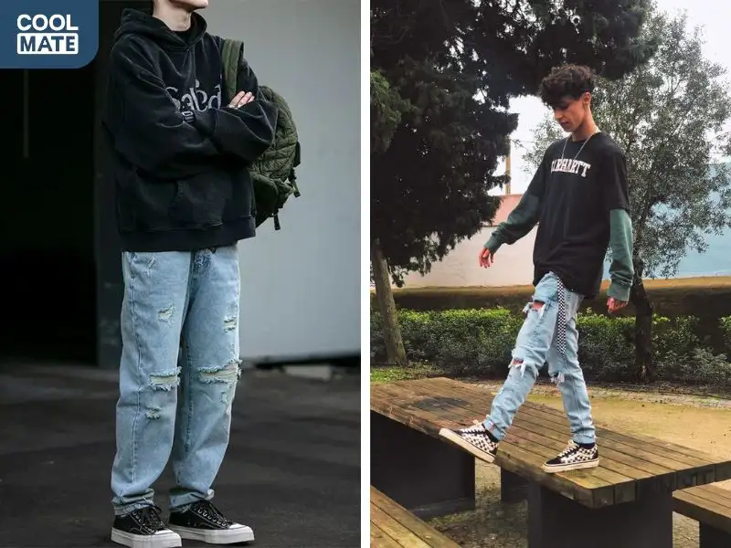 Combo quần jean rách và áo Sweatshirt 