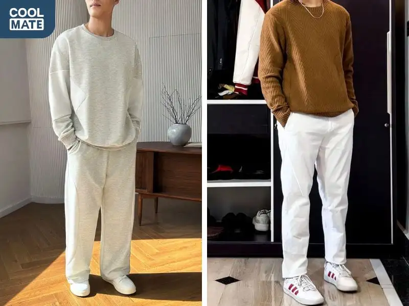 Áo Sweatshirt phối cùng áo sơ mi trắng và quần âu