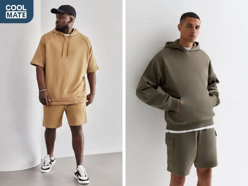 Quần short kaki đơn giản phối với áo Sweatshirt 