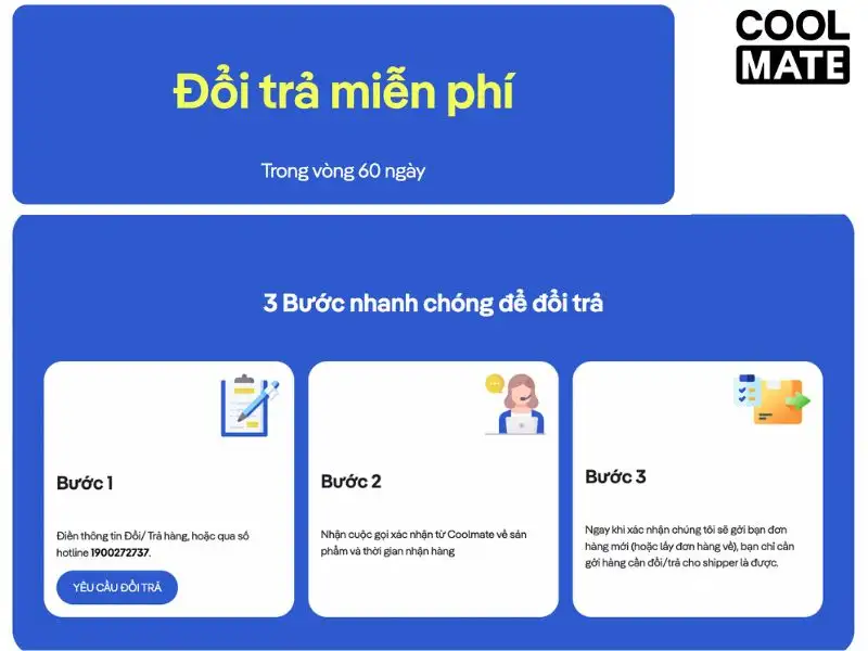 Chính sách đổi trả của Coolmate lên đến 60 ngày