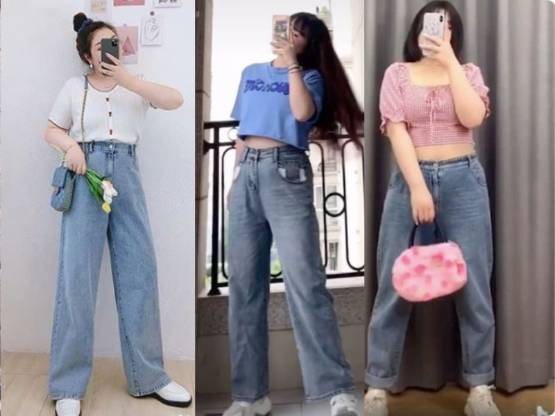 Áo croptop phối quần ống rộng