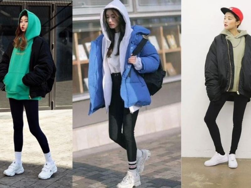 Legging đen phối áo hoodie