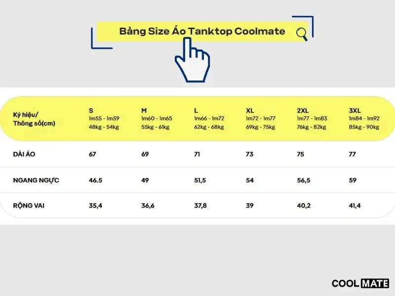 Bảng Size áo Tanktop nam Coolmate