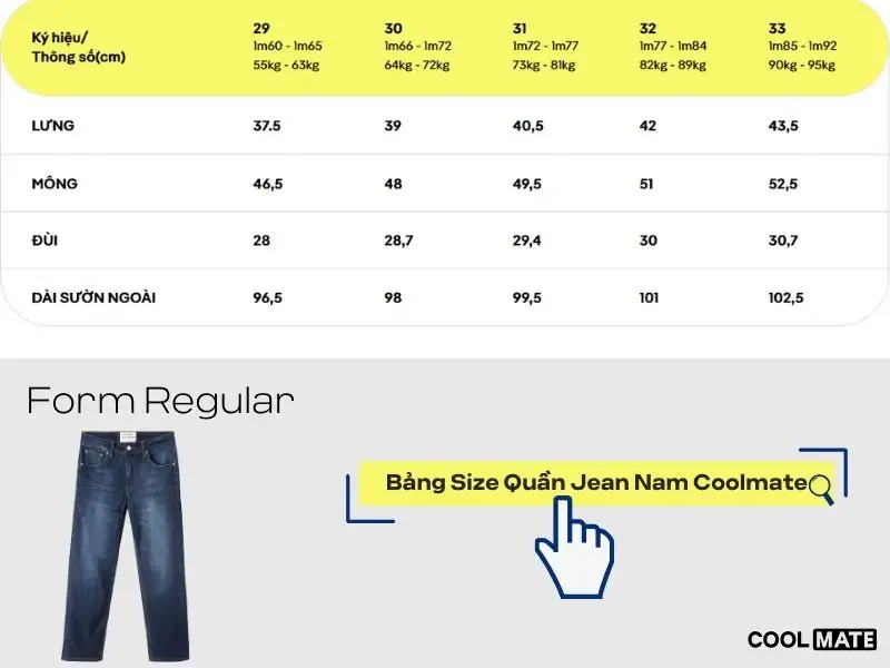 Bảng Size quần Jean Coolmate