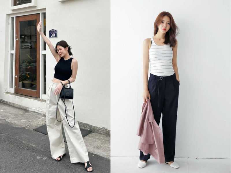 Áo ba lỗ với quần culottes