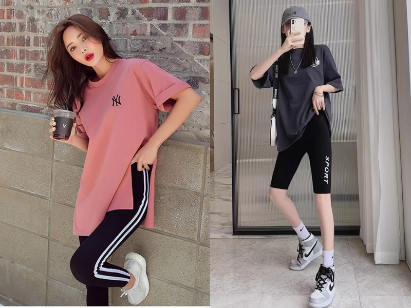 Legging đen kết hợp áo thun oversized