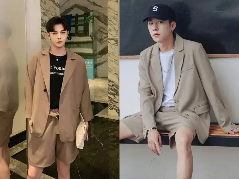 Blazer nam mùa hè phối quần short