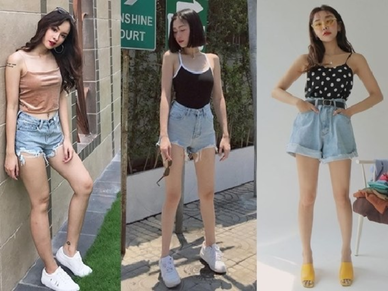 Váy áo 2 dây màu sắc tươi sáng kết hợp với quần short jean