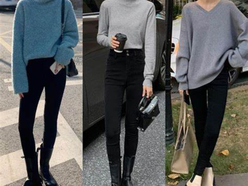 Legging đen và áo len oversized