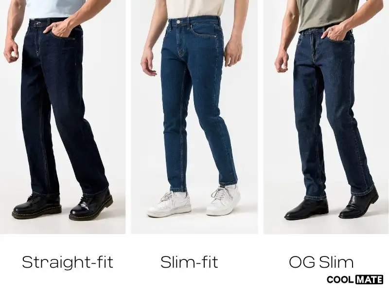 3 kiểu dáng quần Jean xanh đậm gồm straight, slim và OG Slim