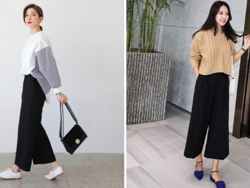 Áo len tăm kết hợp với quần culottes