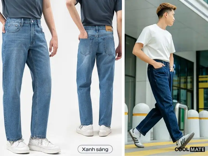 Outfit đốn tim cùng giày thể thao và quần jean ống rộng Coolmate