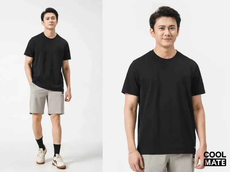 Phối áo thun đen với quần Short