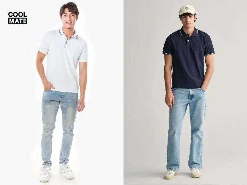 Phối đồ đi cafe cho nam với áo polo và quần jeans