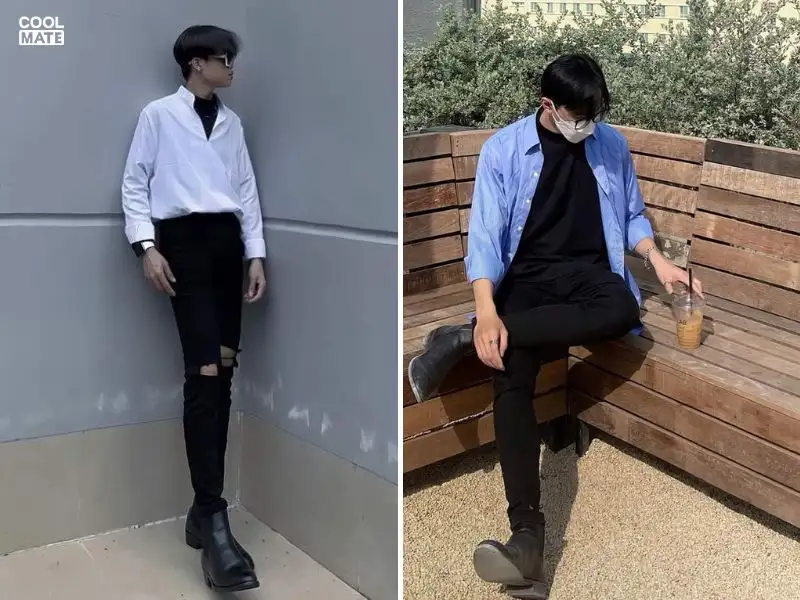 Phối quần jean skinny nam với áo sơ mi