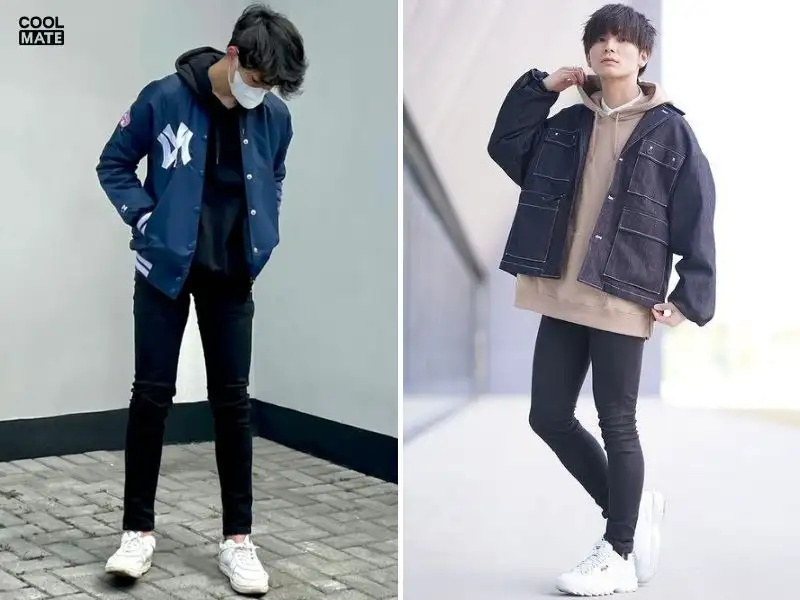 Phối quần jean skinny nam với áo hoodie