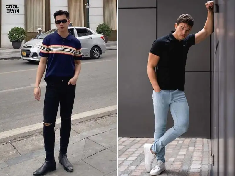 Phối quần jean skinny nam với áo polo