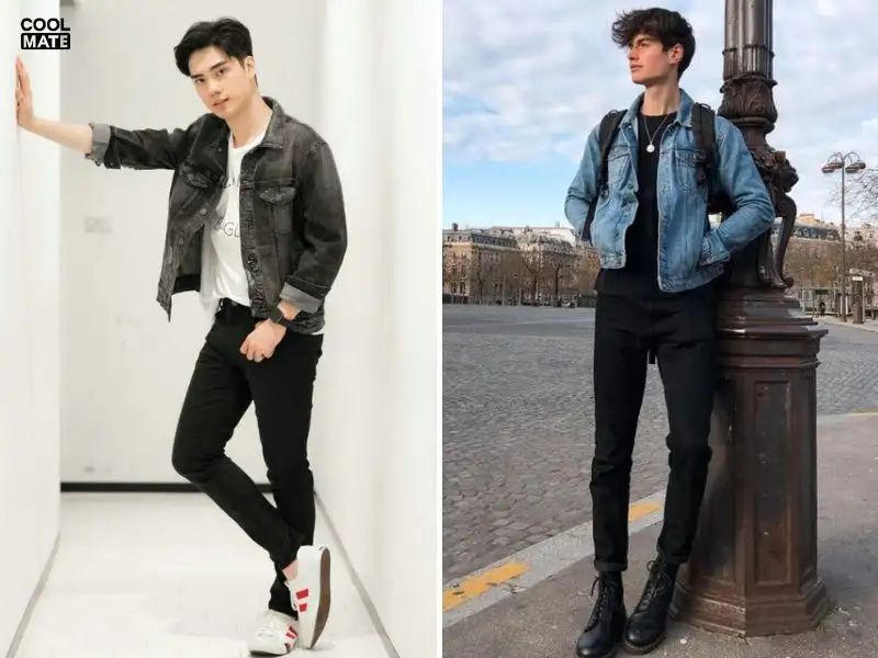 Phối quần jean skinny nam với áo khoác denim