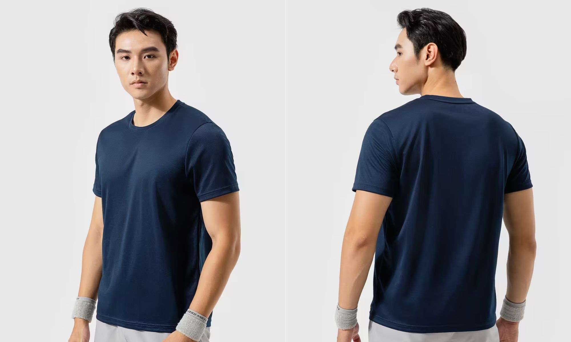 Áo thun cổ tròn xanh dương cổ điển