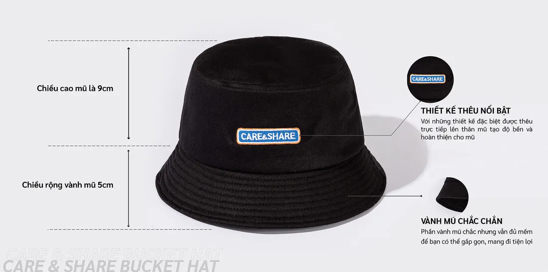 Mũ-Nón- Bucket- Hat- thêu- Care & Share- Box