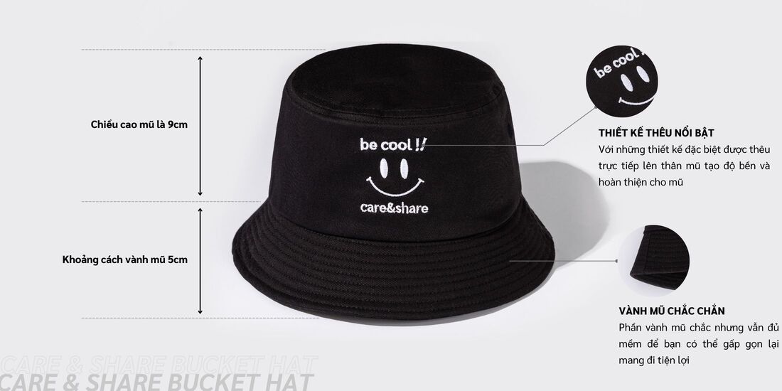 Mũ-Nón- Bucket- Hat- thêu -Be -Cool!!