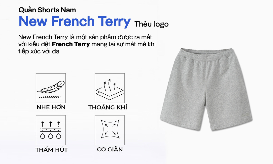 Quần- Short- Nam- New- French- Terry- V2 -thêu- logo