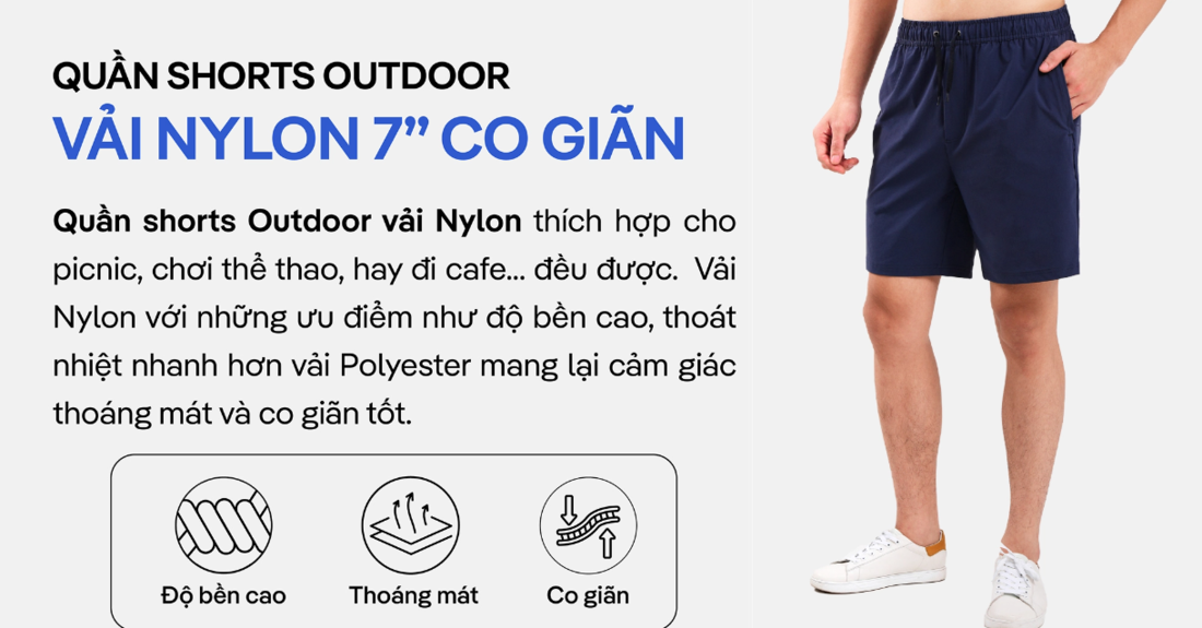 Quần -Short- Outdoor- vải- Nylon- 7''-Co-giãn -có-túi-sau