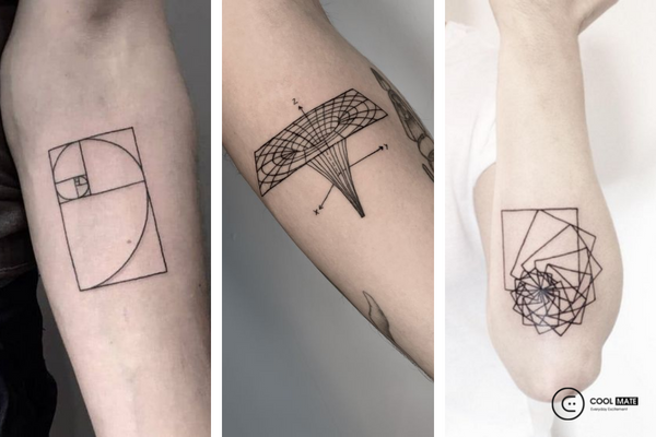 Hình xăm fine line tattoo chủ đề hình khối